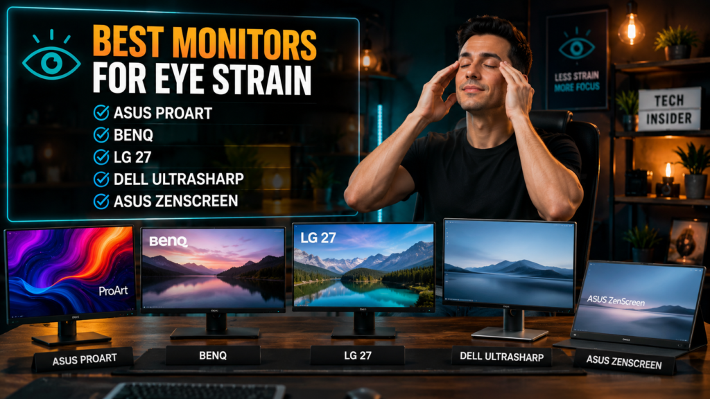 best monitor for eye strain 2026 flicker free low blue light IPS