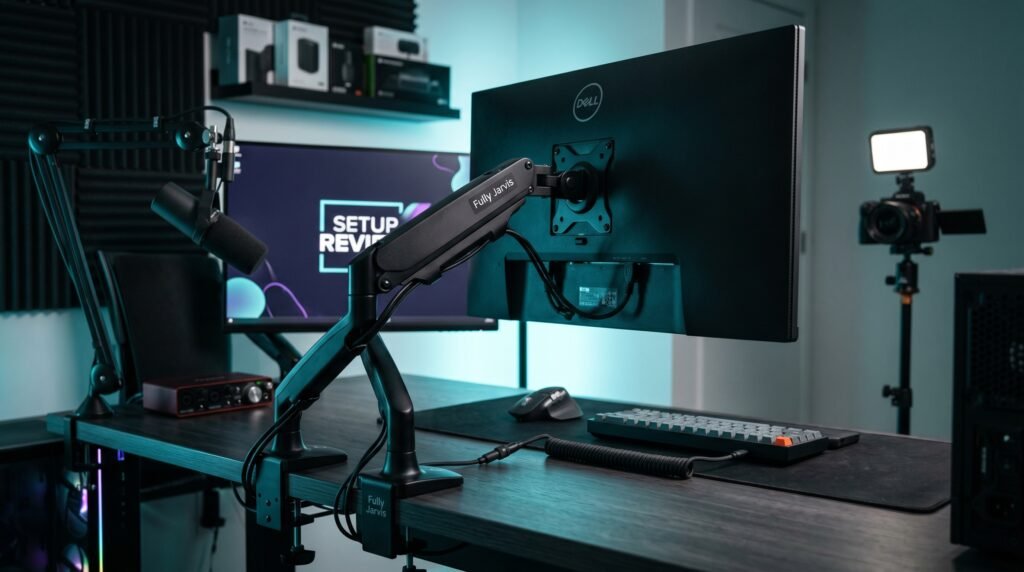 best monitor arm for desk with clean cable management setup