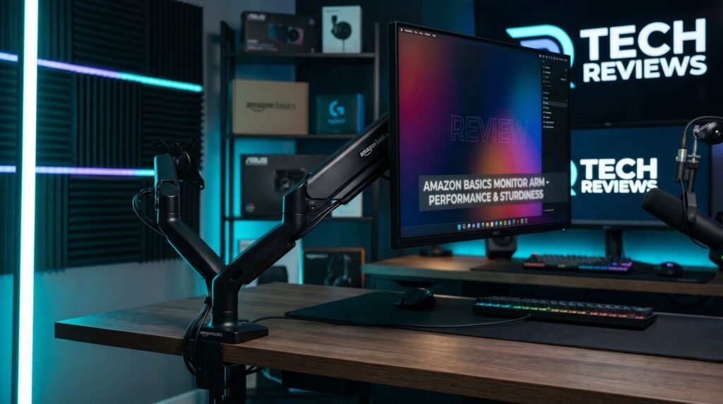 best monitor arm for desk with clean cable management setup