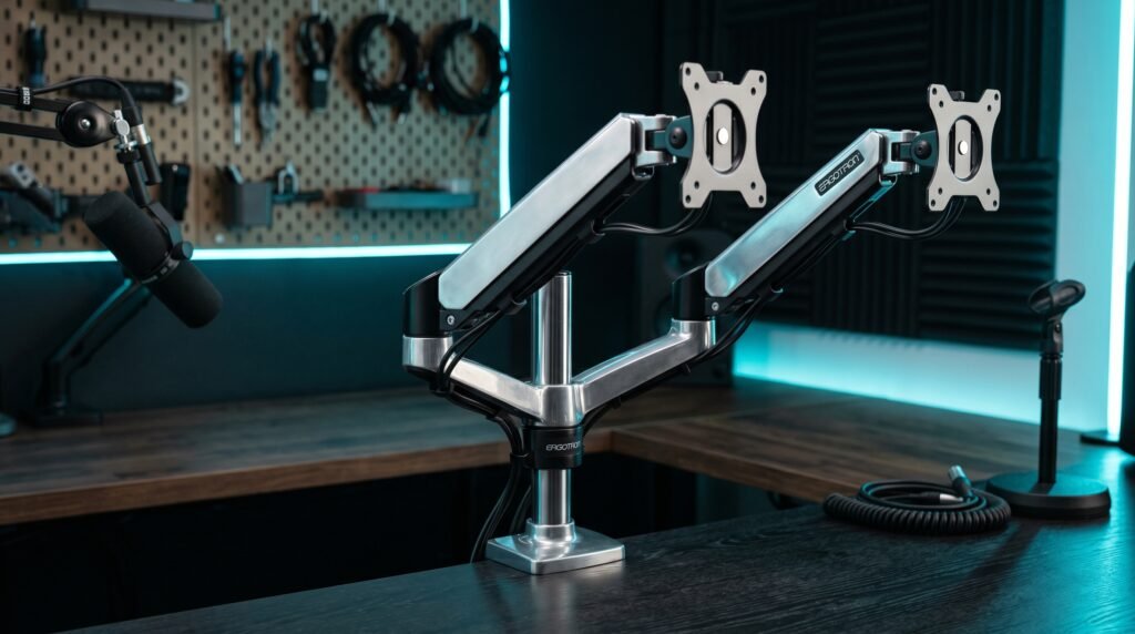 best monitor arm for desk with clean cable management setup
