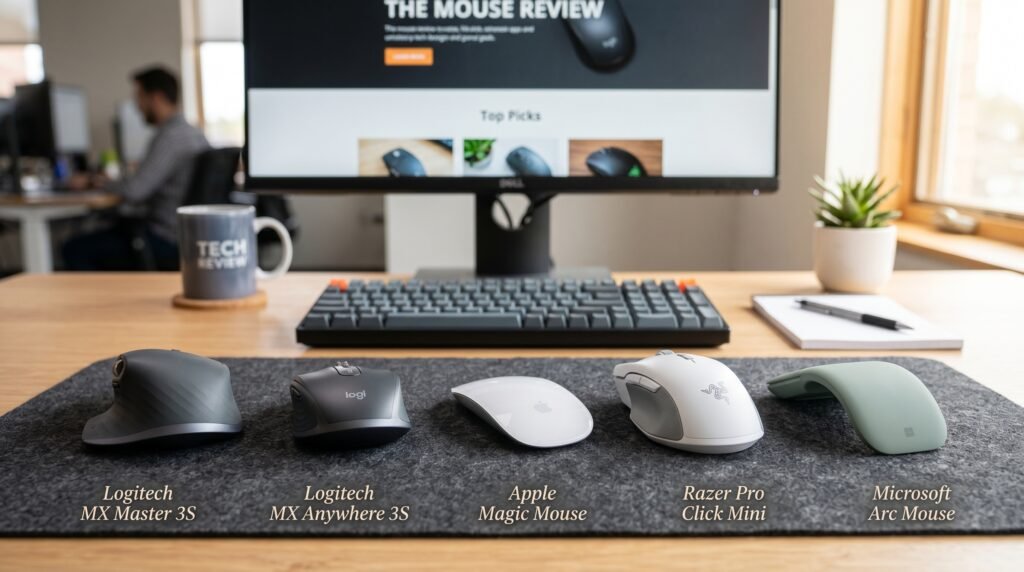 best wireless mouse for laptop on clean desk setup