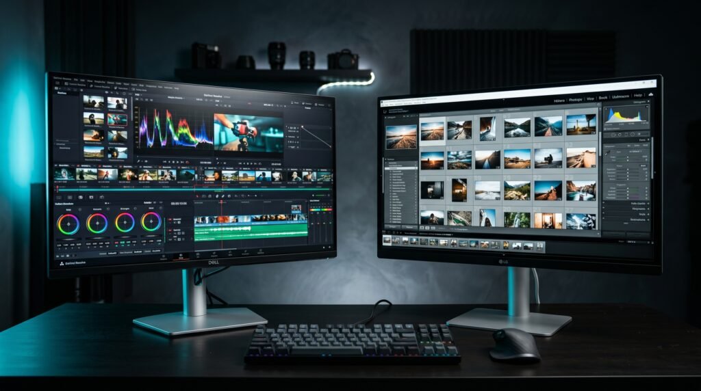 Dell UltraSharp vs LG UltraFine monitor comparison desk setup 2026