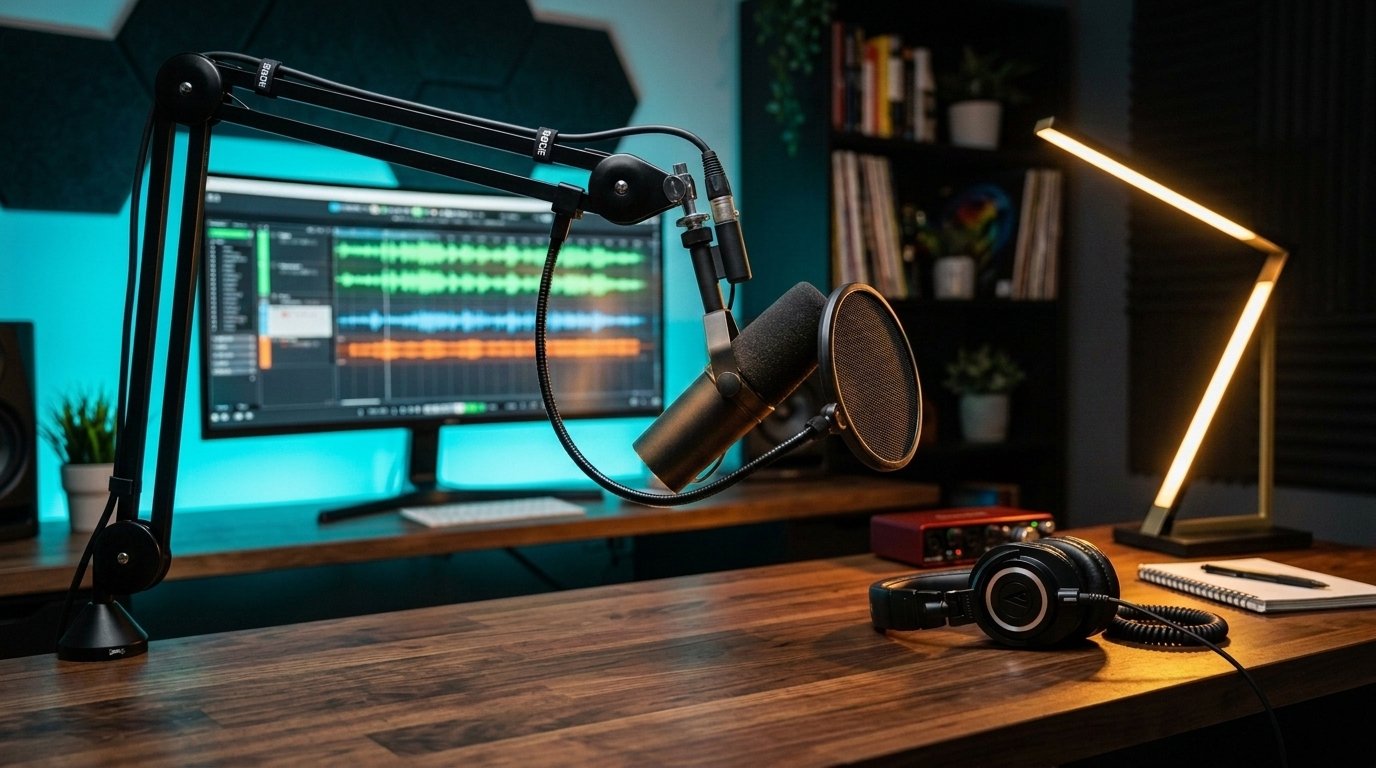 best microphone for podcasting under 100 on desk setup