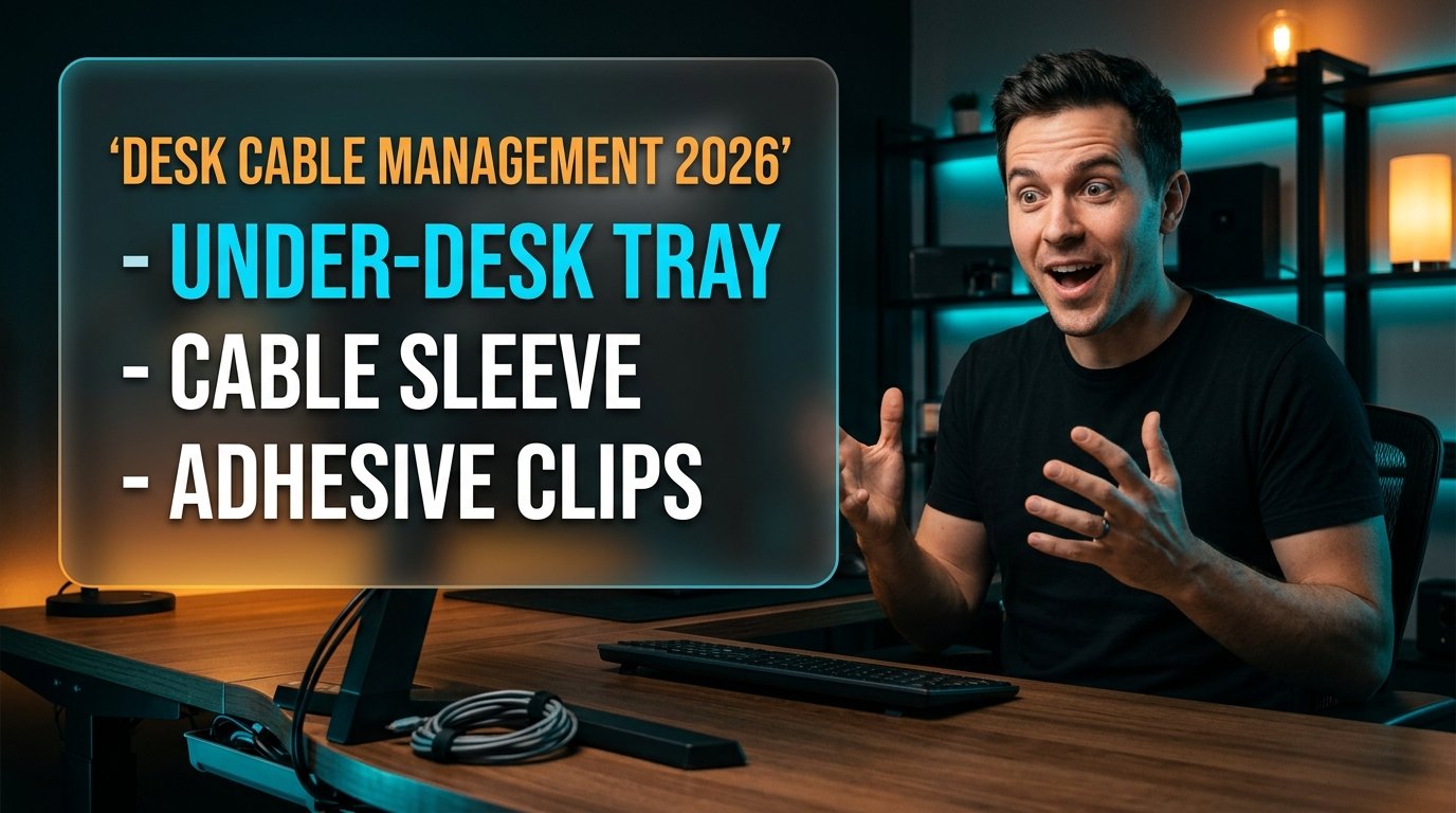 Best desk cable management 2026 on a tidy dark desk