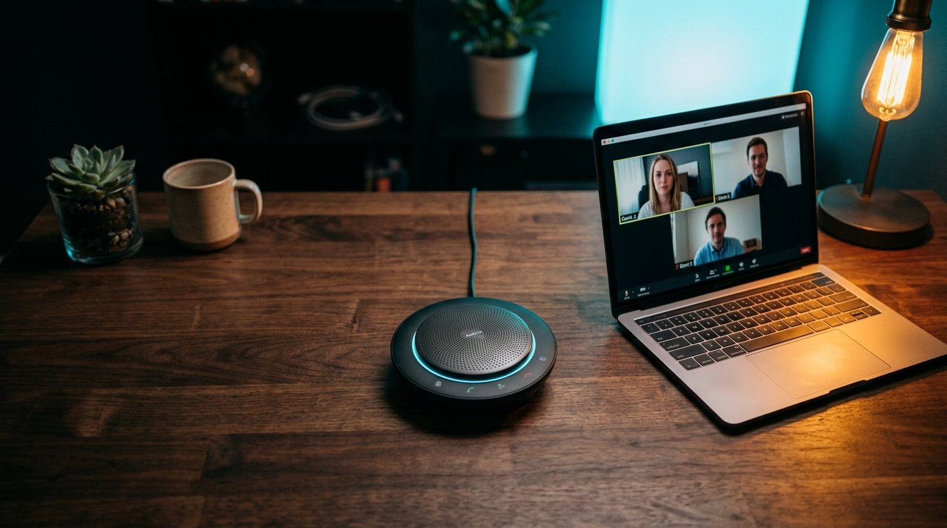 Best speakerphone for home office on a dark desk