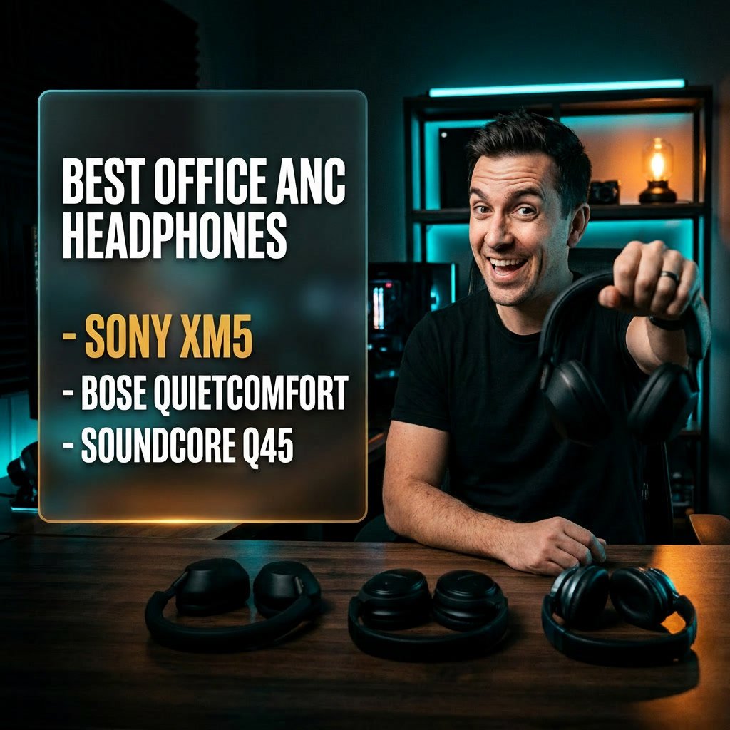 Best noise cancelling headphones for office on a dark desk