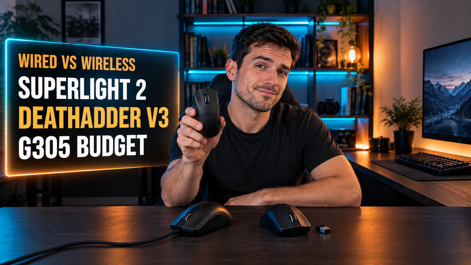 Wired vs wireless gaming mouse comparison on dark desk