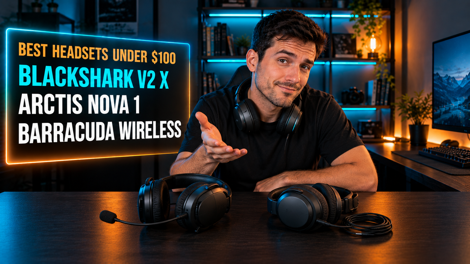 Best gaming headset under 100 on dark home office desk