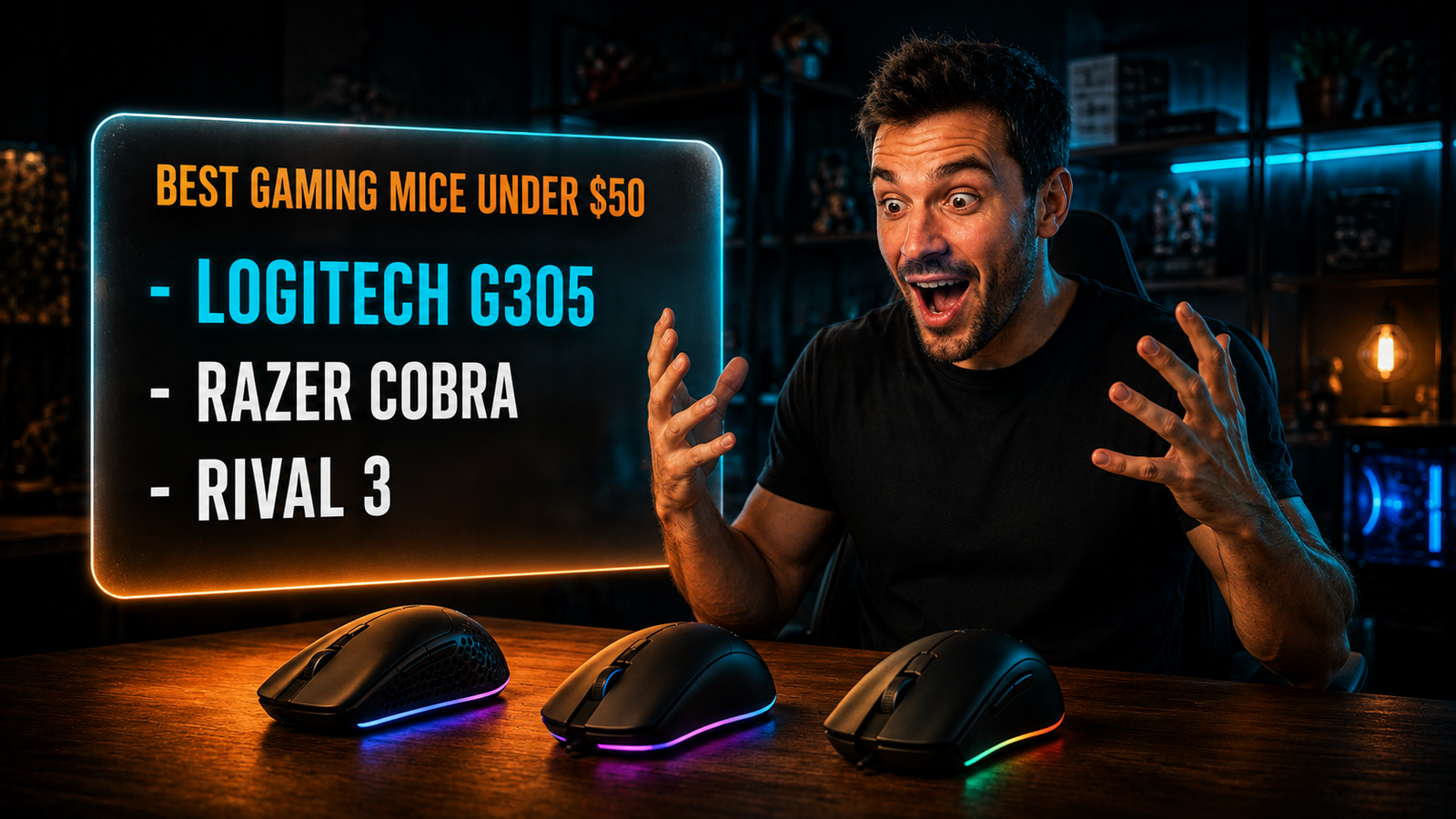 Best gaming mouse under 50 on a dark gaming desk