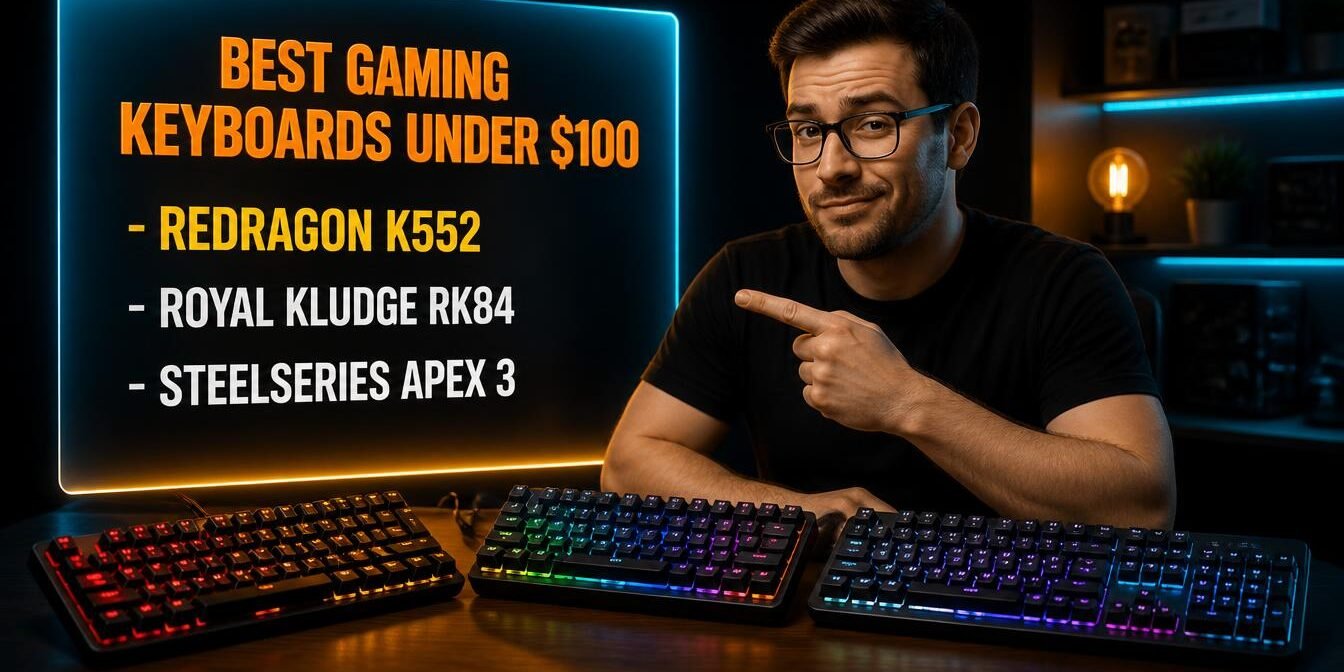 Best budget gaming keyboard under 100 on a dark desk