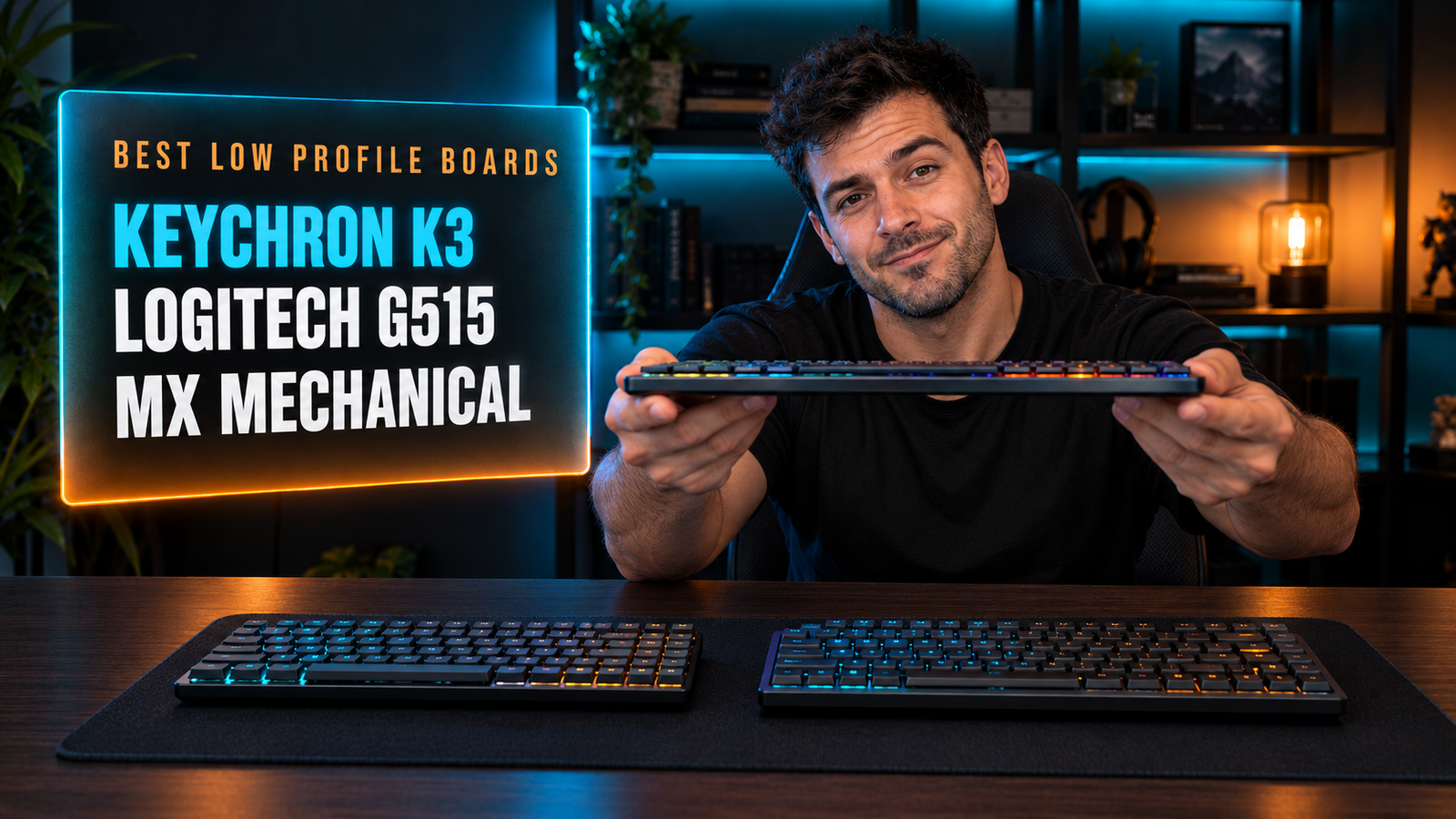 Best low profile mechanical keyboard on a dark office desk